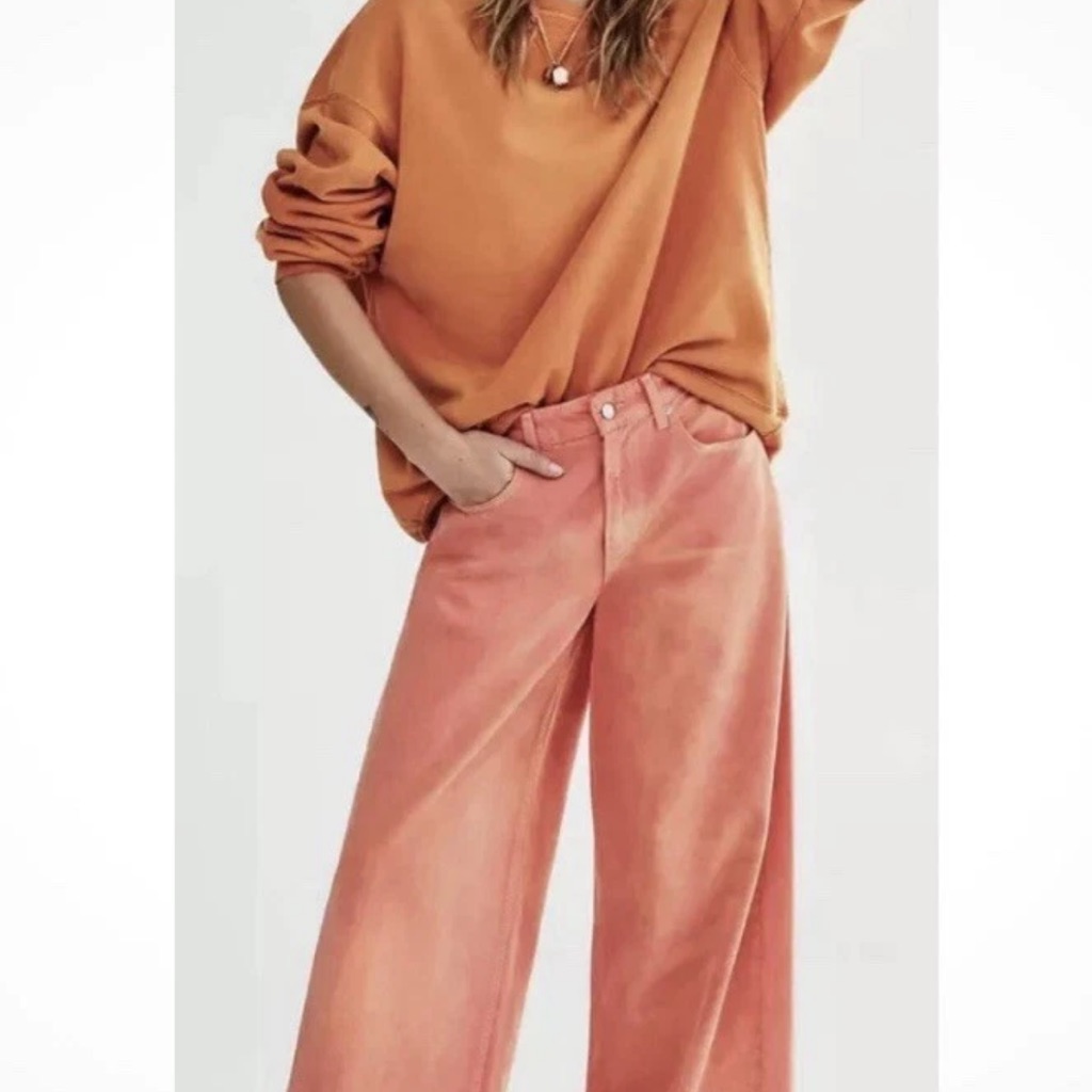 We The Free | Free People Waterfalls Baggy Wide Leg Jeans Women’s 28 Orange Nwt
